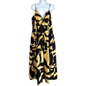 Mon Renn‎ Midi Dress Size L Yellow Black Abstract Minimalist Resort Luxury